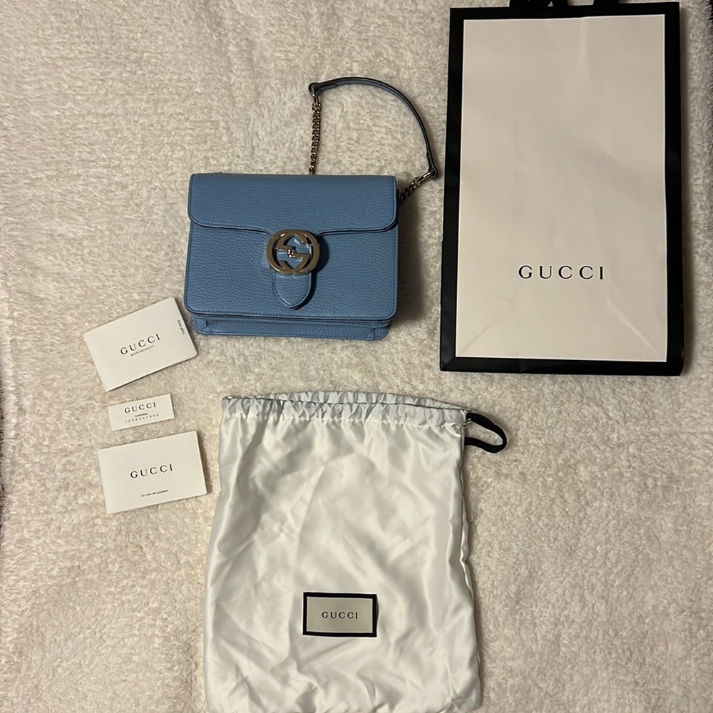 Gucci Light Blue Interlocking Small Crossbody Bag - image 1